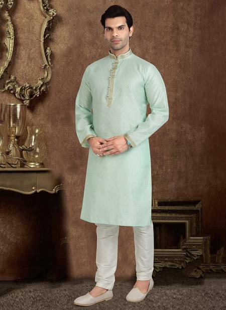 Pista Green Colour Traditional Wear Jacquard silk Kurta Pajama Mens Collection 1223